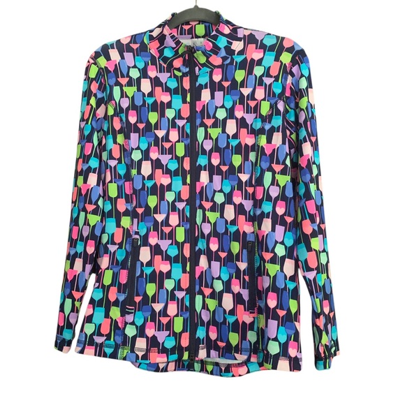 Lulu-B Jackets & Blazers - Lulu B Golf Colorful Wine Glass Athletic UPF 50 Cooling Zip Up Jacket Sz S